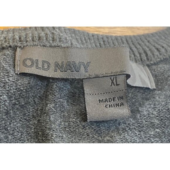 Old Navy Argyle V-Neck Sweater XL Gray & Black 100% Cotton Mens Pullover - Picture 4 of 6